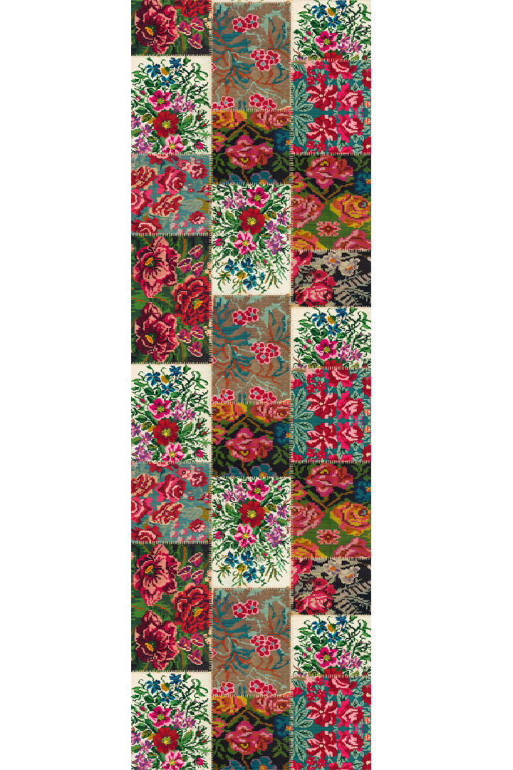 Patchwork Desen Dokuma Pamuk Taban Dijital Dekoratif Yolluk Kesme Halı Beyaz - 2