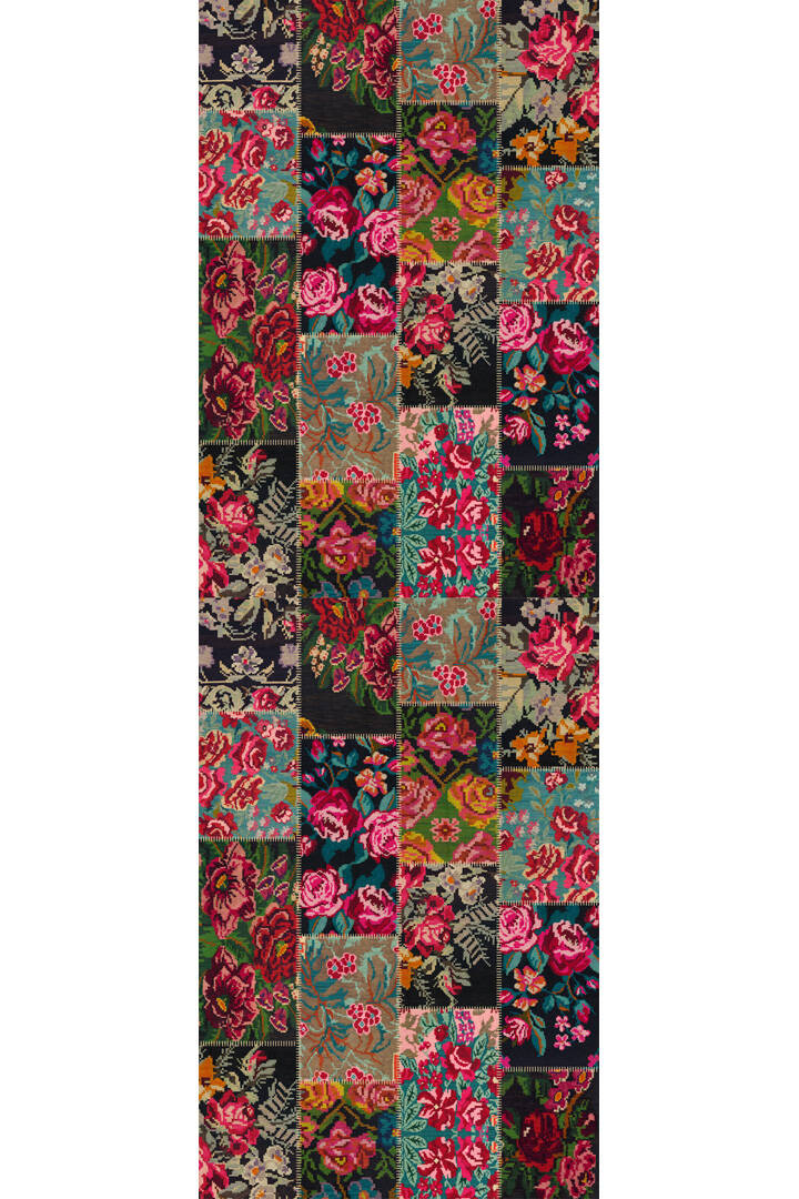 Patchwork Desen Dokuma Pamuk Taban Dijital Dekoratif Yolluk Kesme Halı Kırmızı - 2