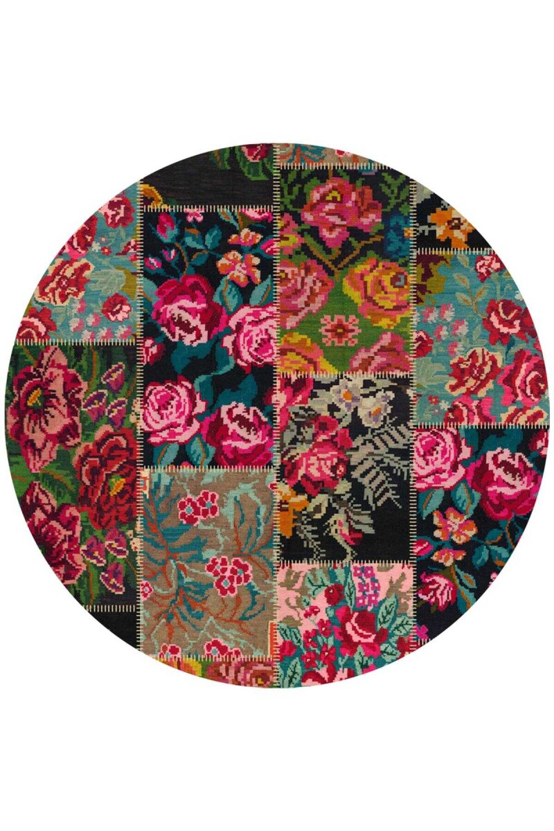 Patchwork Desen Dokuma Pamuk Taban Dijital Dekoratif Yuvarlak Halı - Frenda