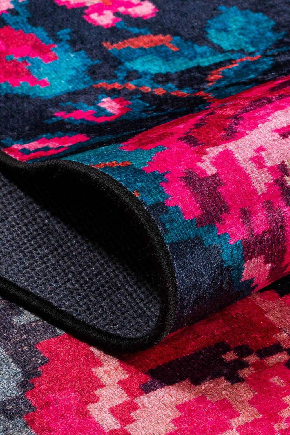 Patchwork Desen Dokuma Pamuk Taban Dijital Dekoratif Yuvarlak Halı Kırmızı - 3