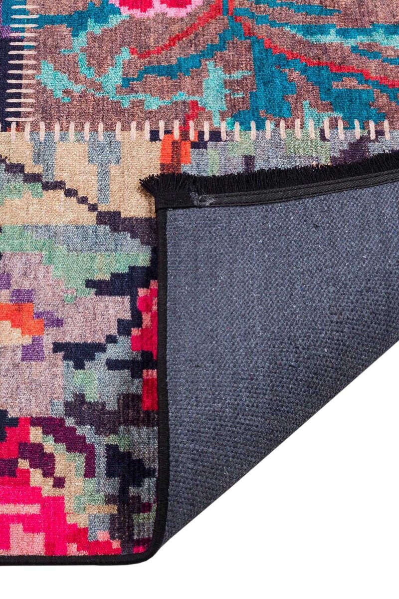 Patchwork Desen Dokuma Pamuk Taban Dijital Dekoratif Yuvarlak Halı Kırmızı - 4