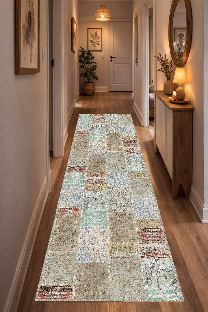 Patchwork Desenli Dokuma Pamuk Taban Dekoratif Dijital Yolluk Halı - 1