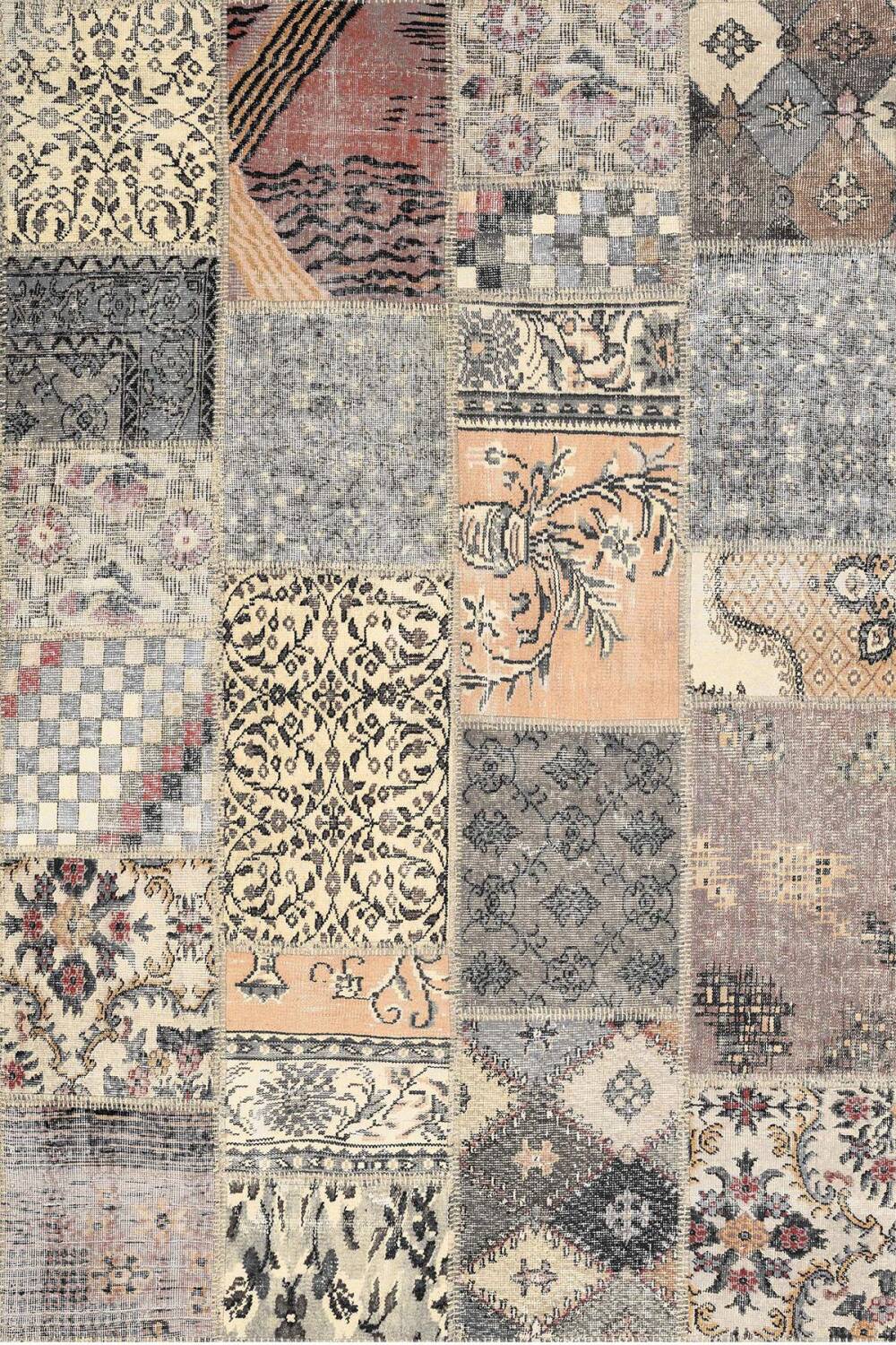 Patchwork Desenli Pamuk Taban Dijital Baskılı Yıkanabilir Halı Bej - 2