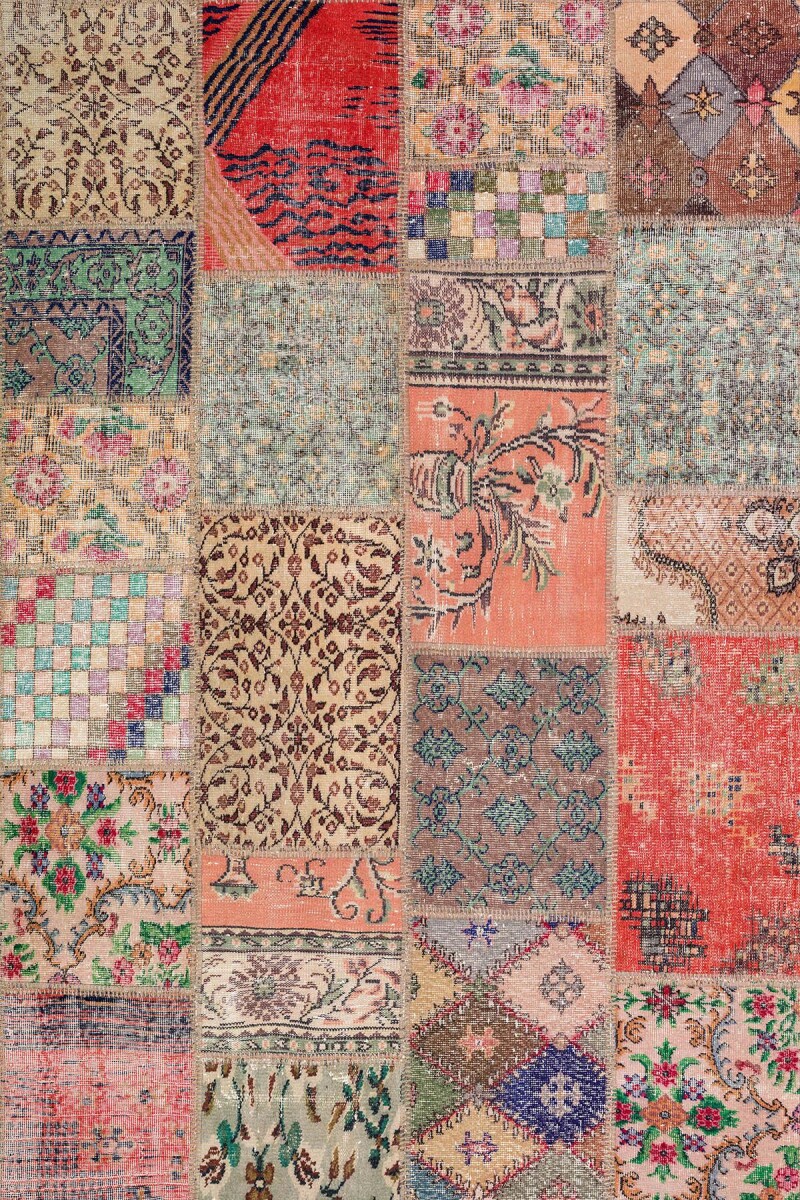 Patchwork Desenli Pamuk Taban Dijital Baskılı Yıkanabilir Halı Kiremit - Frenda