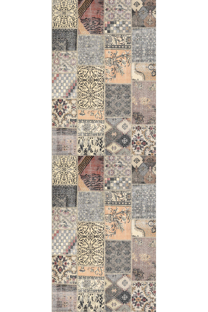 Patchwork Desenli Pamuk Taban Dijital Baskılı Yıkanabilir Yolluk Halı Bej - Frenda (1)