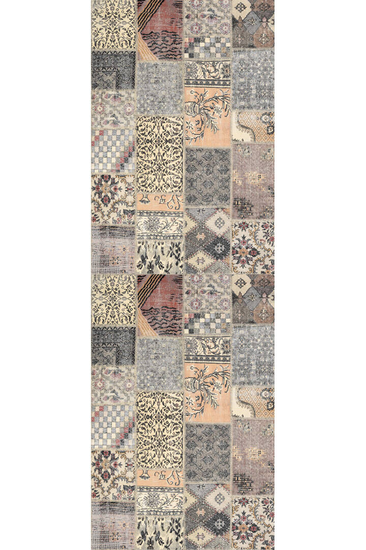 Patchwork Desenli Pamuk Taban Dijital Baskılı Yıkanabilir Yolluk Halı Bej - 2
