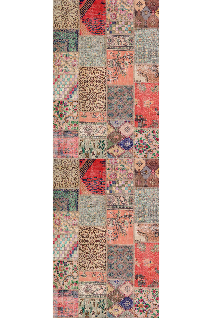 Patchwork Desenli Pamuk Taban Dijital Baskılı Yıkanabilir Yolluk Halı Kiremit - 2