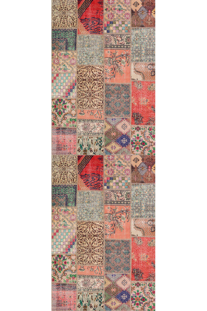 Patchwork Desenli Pamuk Taban Dijital Baskılı Yıkanabilir Yolluk Halı Kiremit - 2