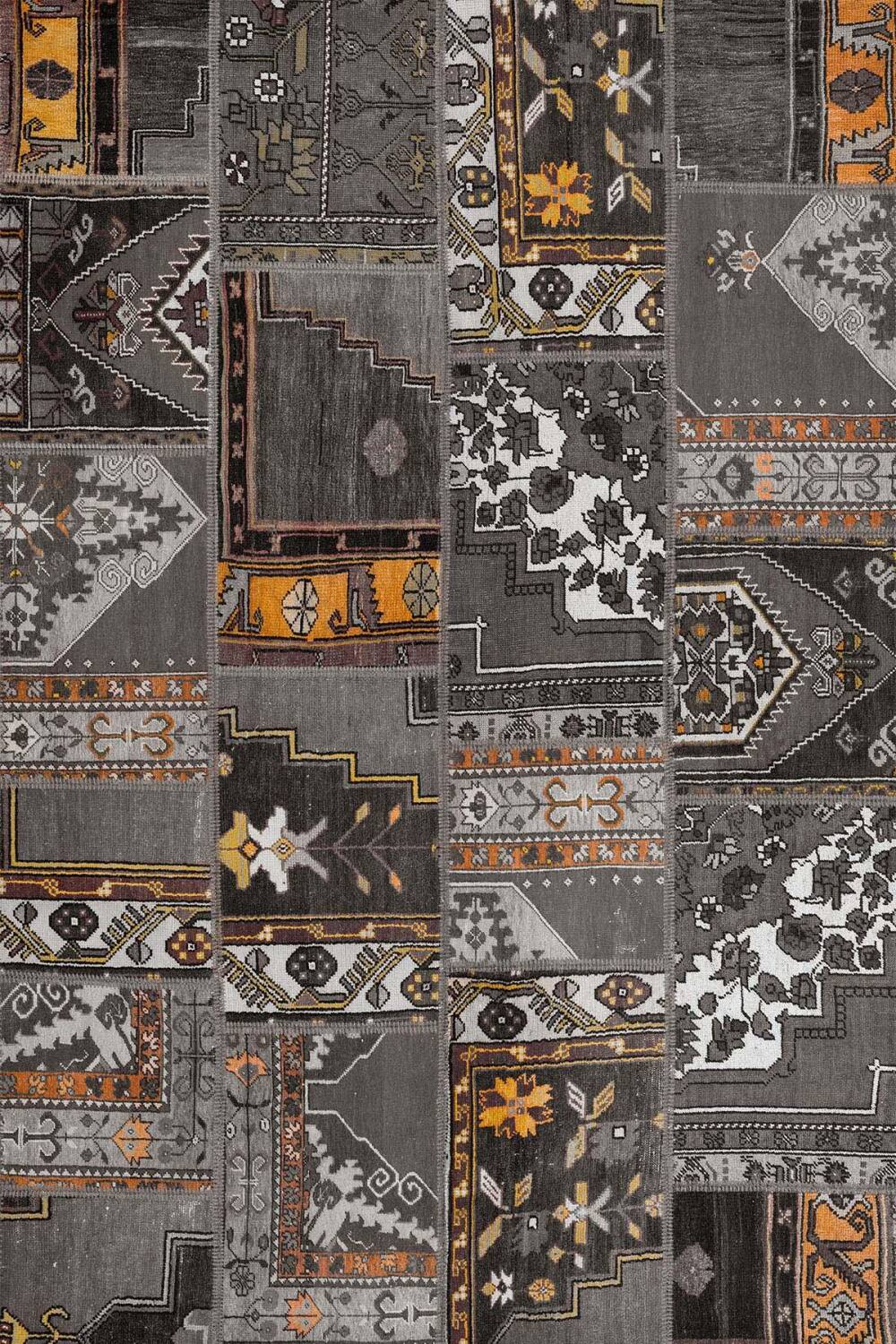 Patchwork Desenli Yıkanabilir Pamuk Taban Dijital Baskılı Halı Antrasit - 2