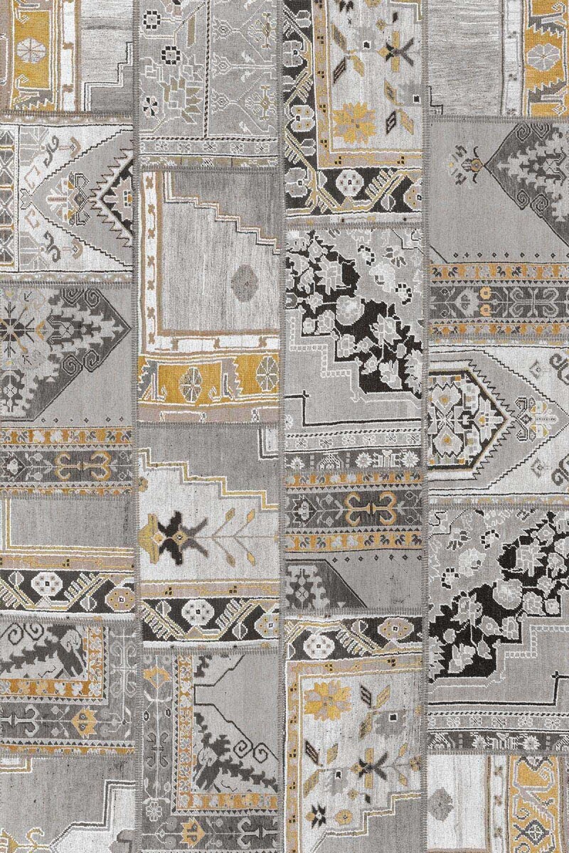 Patchwork Desenli Yıkanabilir Pamuk Taban Dijital Baskılı Halı Gri - Frenda (1)