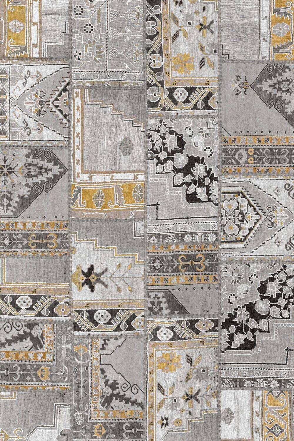 Patchwork Desenli Yıkanabilir Pamuk Taban Dijital Baskılı Halı Gri - 2