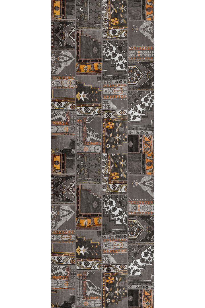 Patchwork Desenli Yıkanabilir Pamuk Taban Dijital Baskılı Yolluk Halı Antrasit - Frenda (1)