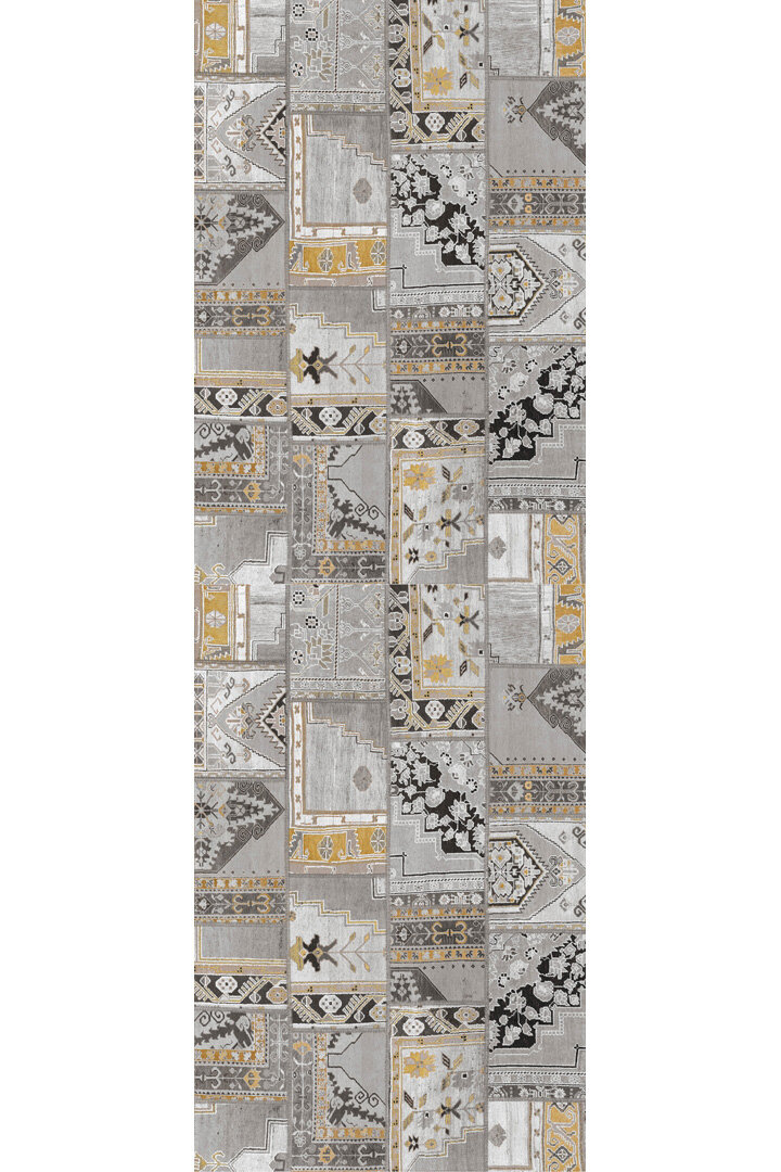 Patchwork Desenli Yıkanabilir Pamuk Taban Dijital Baskılı Yolluk Halı Gri - Frenda (1)