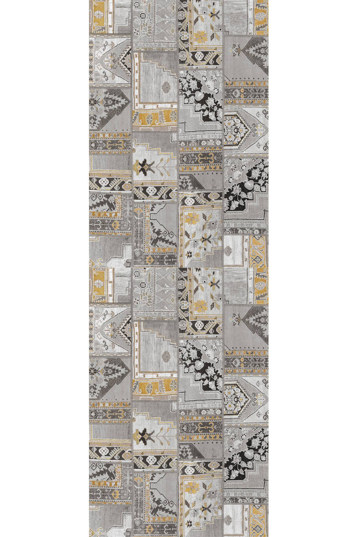 Patchwork Desenli Yıkanabilir Pamuk Taban Dijital Baskılı Yolluk Halı Gri - 2