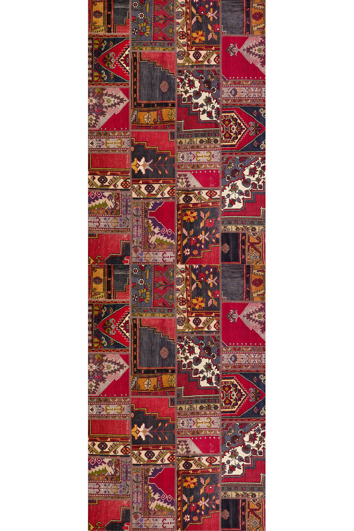 Patchwork Desenli Yıkanabilir Pamuk Taban Dijital Baskılı Yolluk Halı Kırmızı - Frenda (1)