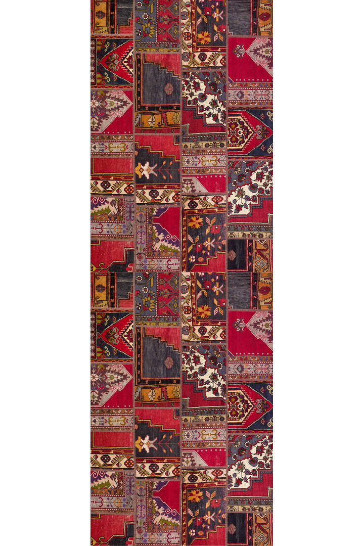 Patchwork Desenli Yıkanabilir Pamuk Taban Dijital Baskılı Yolluk Halı Kırmızı - 2
