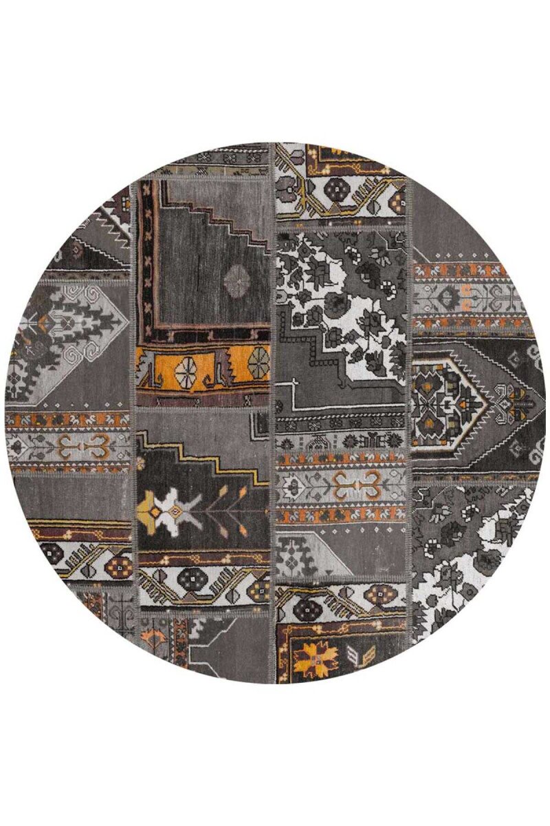 Patchwork Desenli Yıkanabilir Pamuk Taban Dijital Baskılı Yuvarlak Halı - Frenda (1)