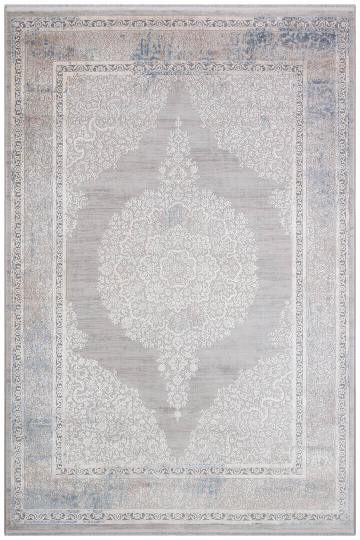 Premium Harmony Viskon Klasik Desenli Göbekli Halı 12995 Mavi - Frenda (1)