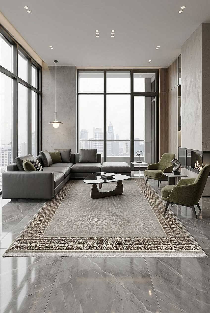 Prime Kreasyon Merlin Çerçeveli Klasik Salon Halısı Me01 Gold - 1