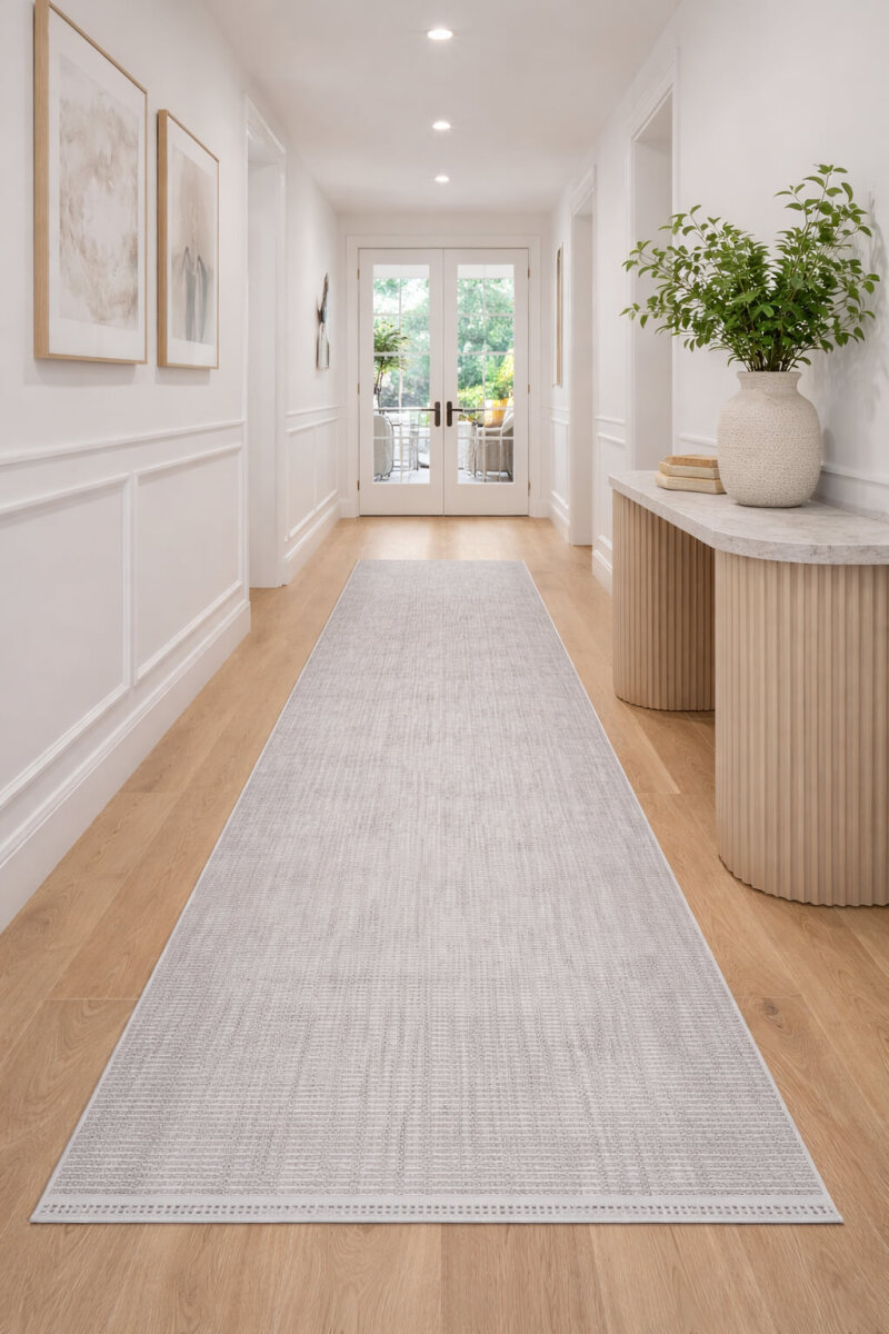 Puf Dokulu Sade Renk Kabartmalı Modena Masaj Etkili Yolluk Özel Ölçü Kesme Halı Mo03 Gri 