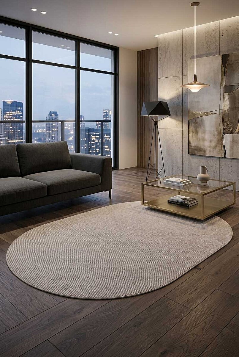 Puf Yumuşak Kabartmalı Sade Renk Milano Masaj Etkili Oval Halı Ml01 Bej - Frenda
