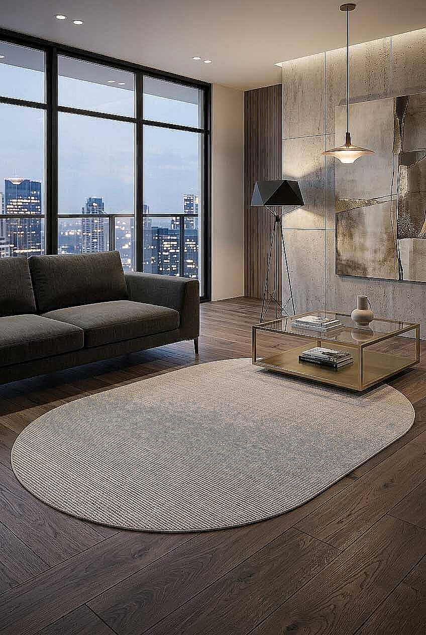 Puf Yumuşak Kabartmalı Sade Renk Milano Masaj Etkili Oval Halı Ml01 Bej - 1