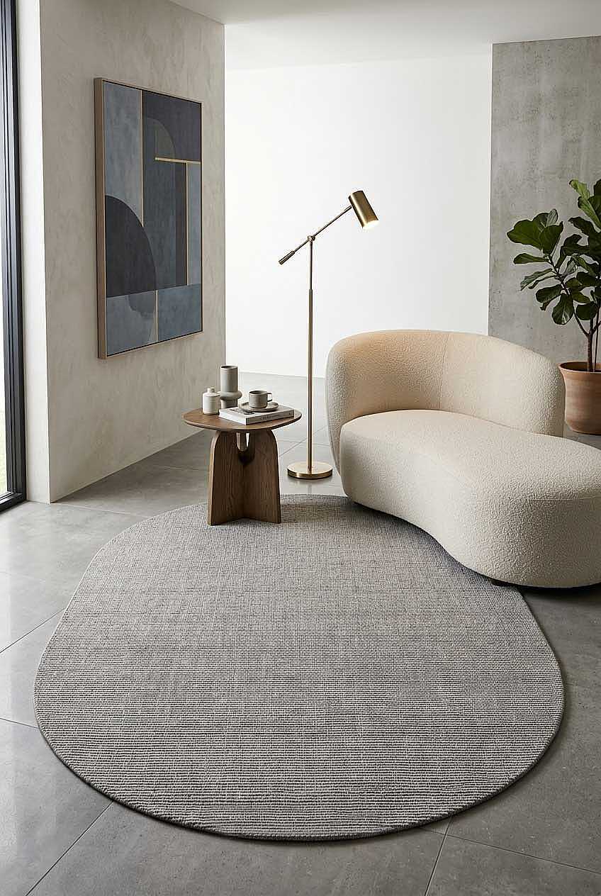 Puf Yumuşak Kabartmalı Sade Renk Milano Masaj Etkili Oval Halı Ml01 Gri