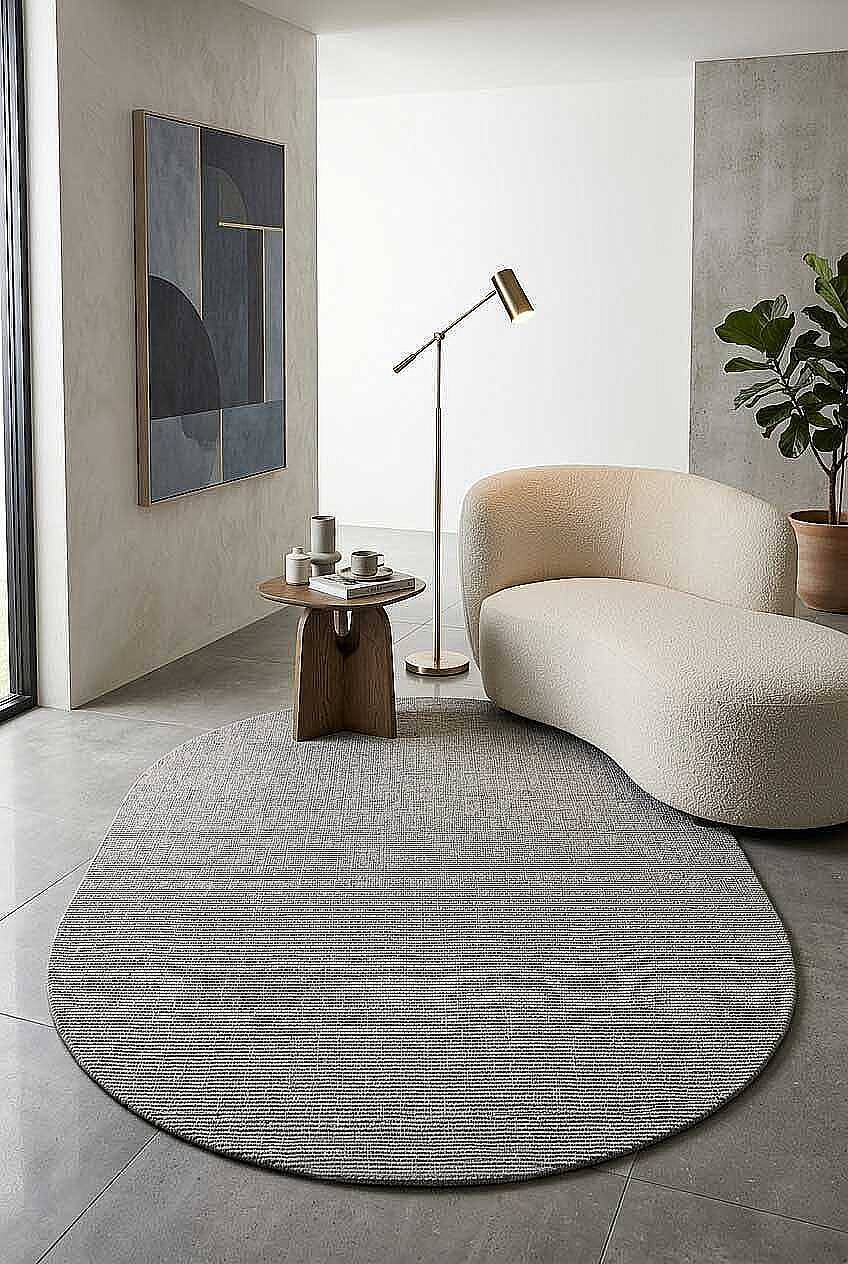 Puf Yumuşak Kabartmalı Sade Renk Milano Masaj Etkili Oval Halı Ml01 Gri - 1