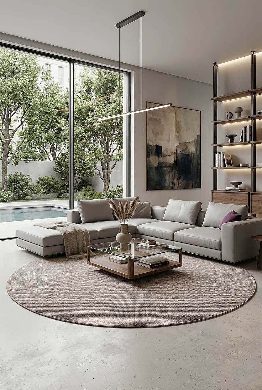 Puf Yumuşak Kabartmalı Sade Renk Milano Masaj Etkili Yuvarlak Halı Ml01 Bej