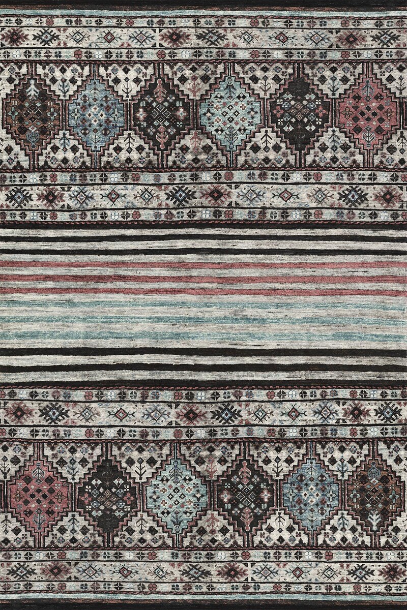 Şal Desen Pamuk Taban Yıkanabilir Dekoratif Halı Antrasit 