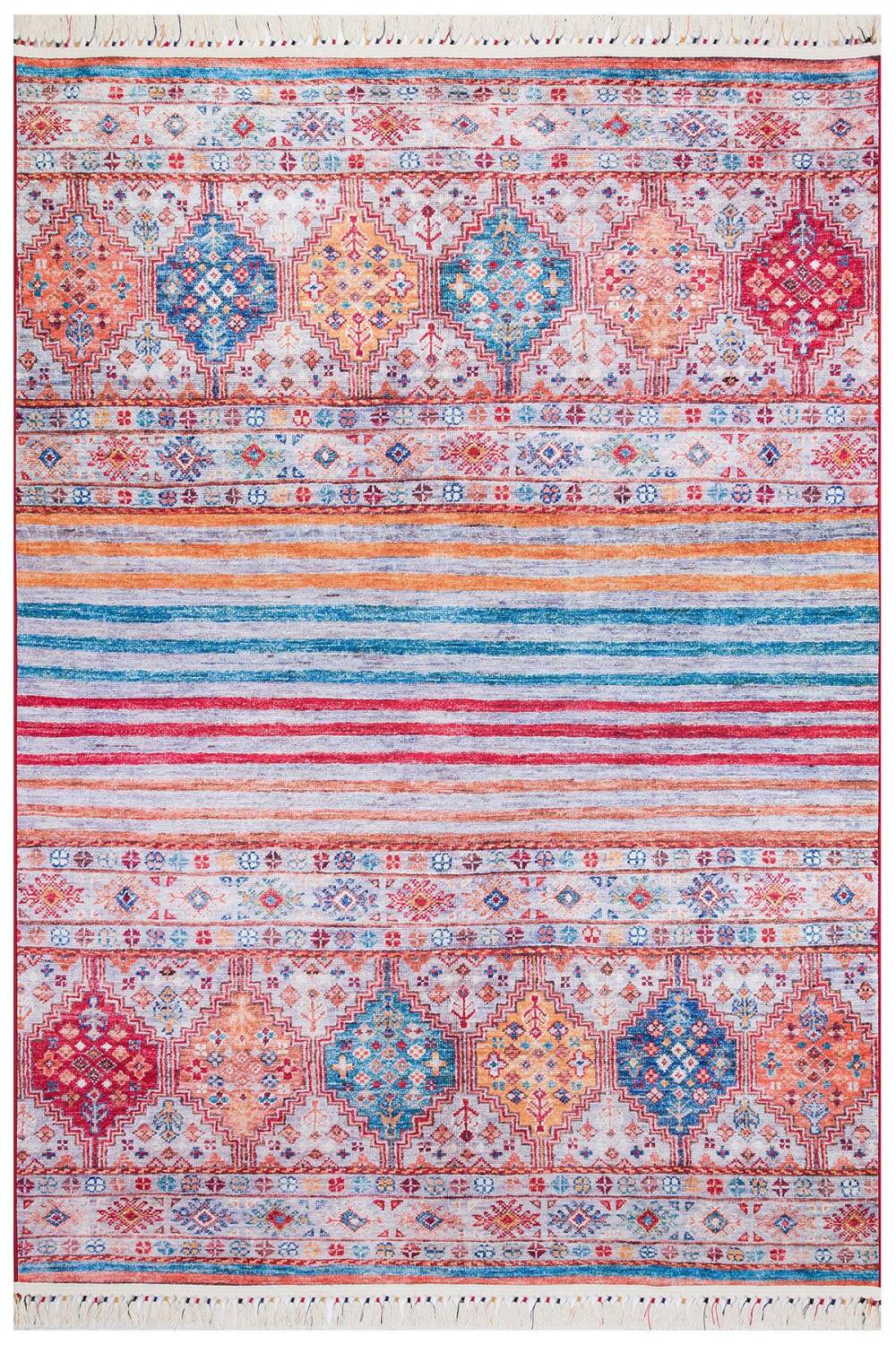 Şal Desen Pamuk Taban Yıkanabilir Dekoratif Halı Kiremit - 1