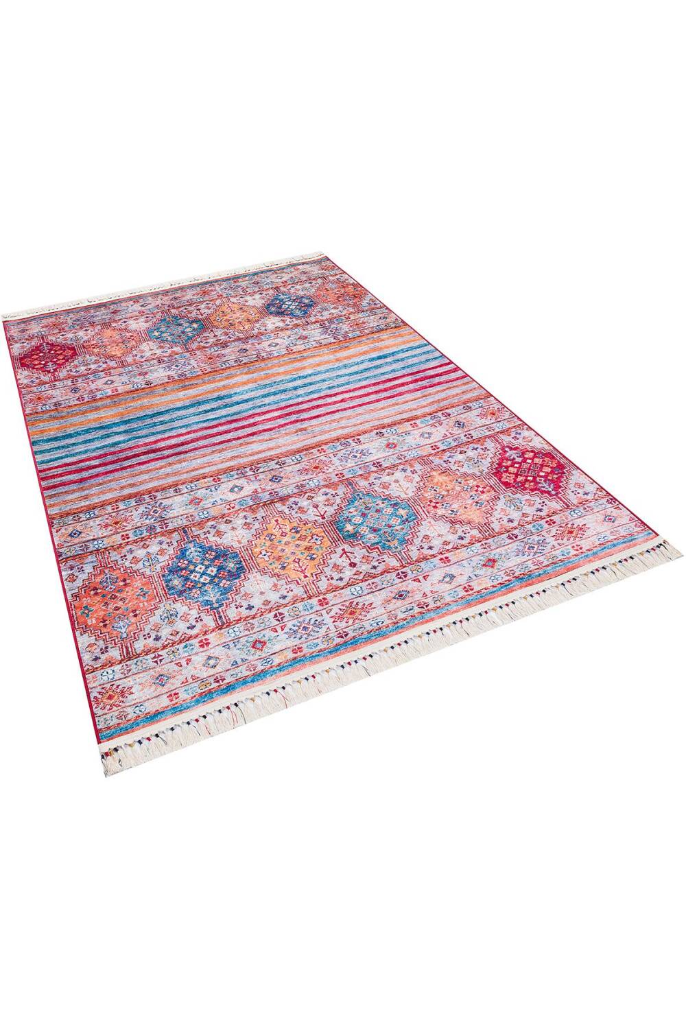 Şal Desen Pamuk Taban Yıkanabilir Dekoratif Halı Kiremit - 2