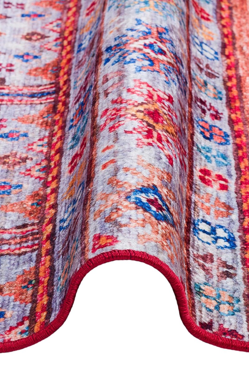 Şal Desen Pamuk Taban Yıkanabilir Dekoratif Halı Kiremit - 3