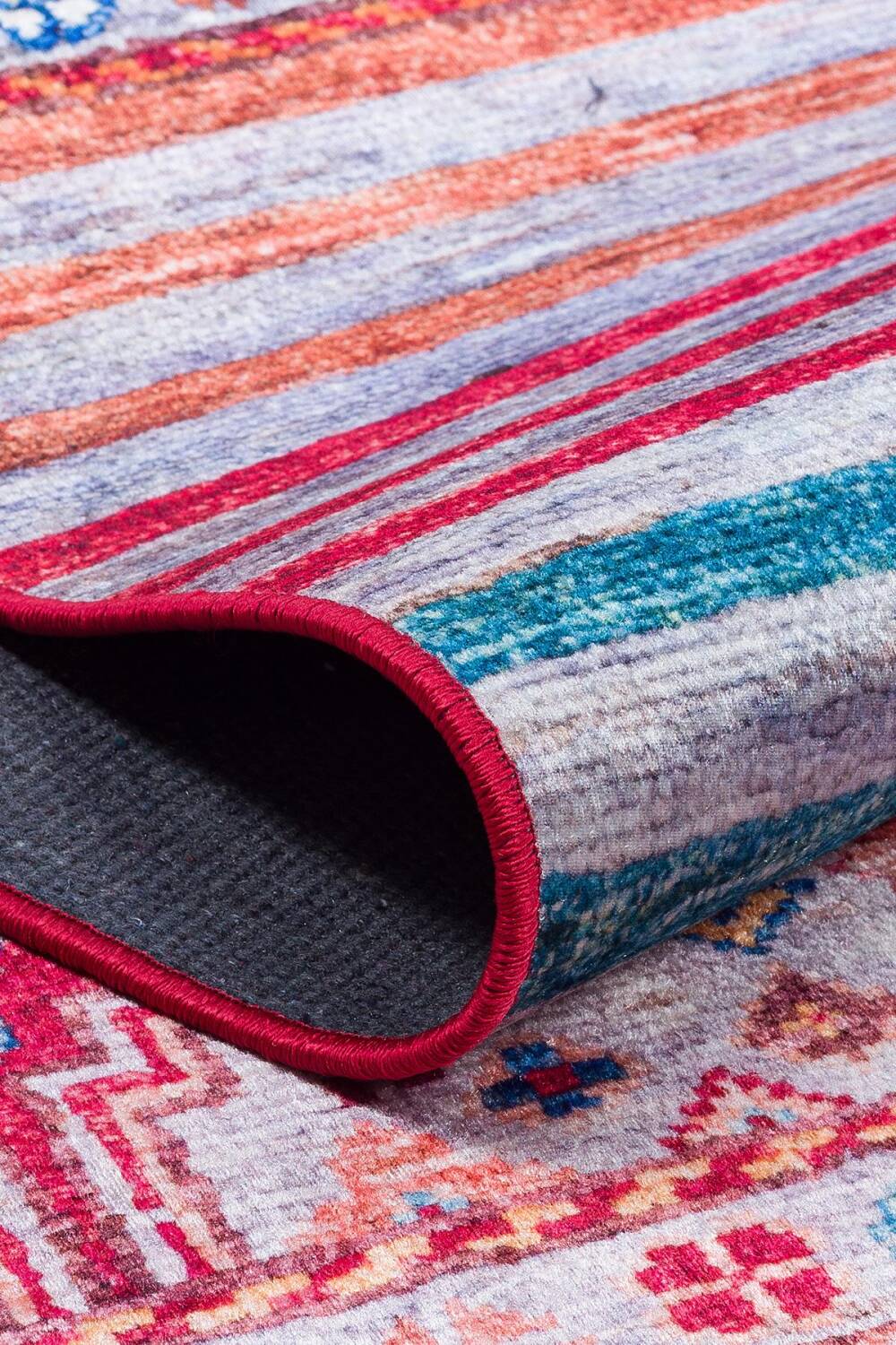 Şal Desen Pamuk Taban Yıkanabilir Dekoratif Halı Kiremit - 4