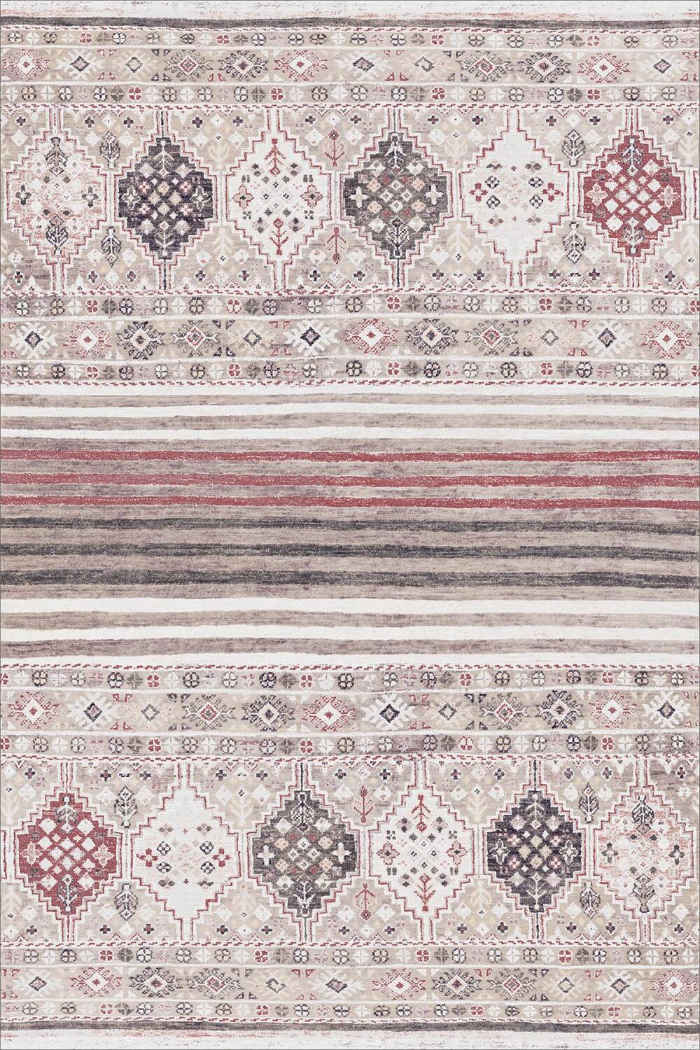 Şal Desen Pamuk Taban Yıkanabilir Dekoratif Halı Krem - 1