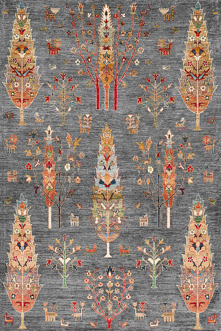 Şal Desenli Dokuma Pamuk Taban Dijital Dekoratif Halı Gri 