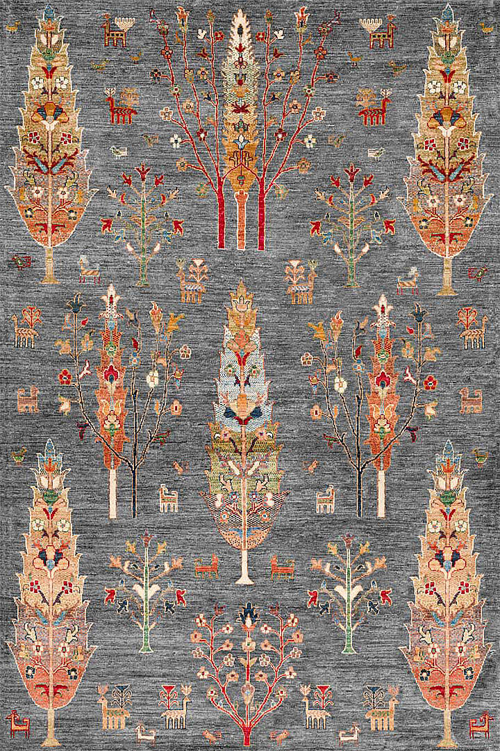 Şal Desenli Dokuma Pamuk Taban Dijital Dekoratif Halı Gri - 1