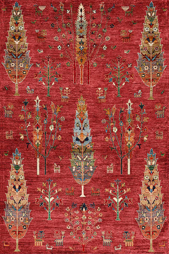 Şal Desenli Dokuma Pamuk Taban Dijital Dekoratif Halı Kırmızı - 1