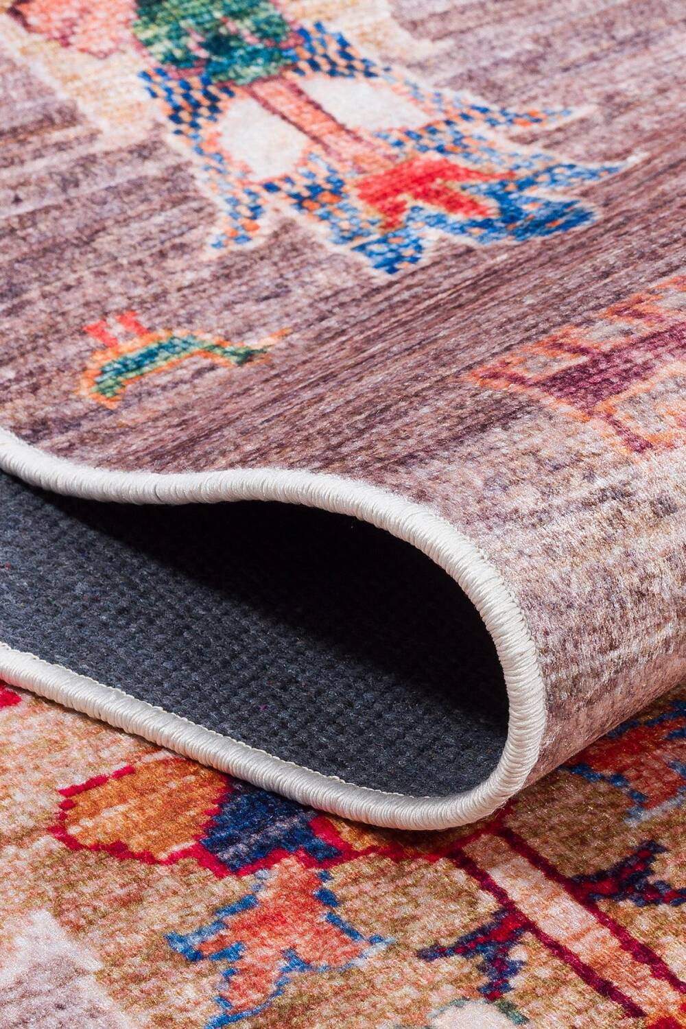 Şal Desenli Dokuma Pamuk Taban Dijital Dekoratif Halı Vizon - 4