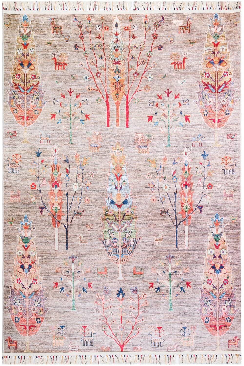 Şal Desenli Dokuma Pamuk Taban Dijital Dekoratif Halı Vizon - 1