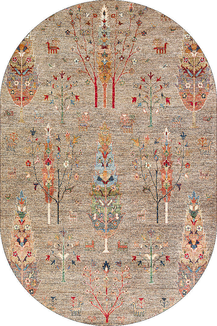 Şal Desenli Dokuma Pamuk Taban Dijital Dekoratif Oval Halı Vizon - 1