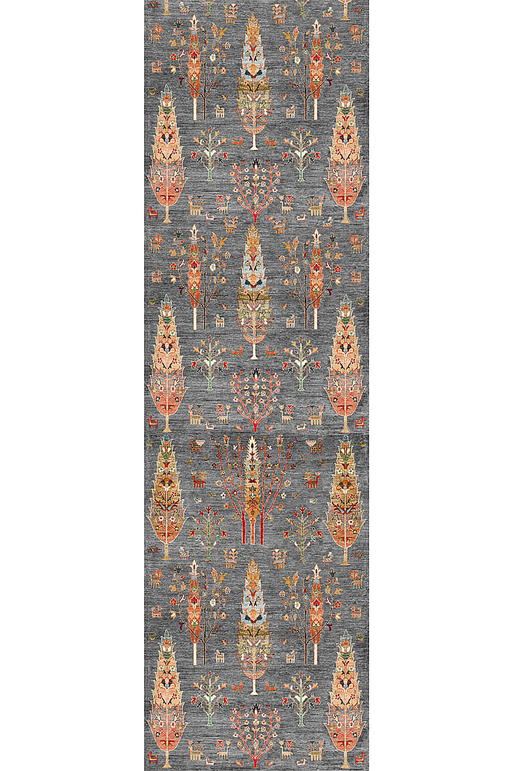 Şal Desenli Dokuma Pamuk Taban Dijital Dekoratif Yolluk Halı Gri - 2