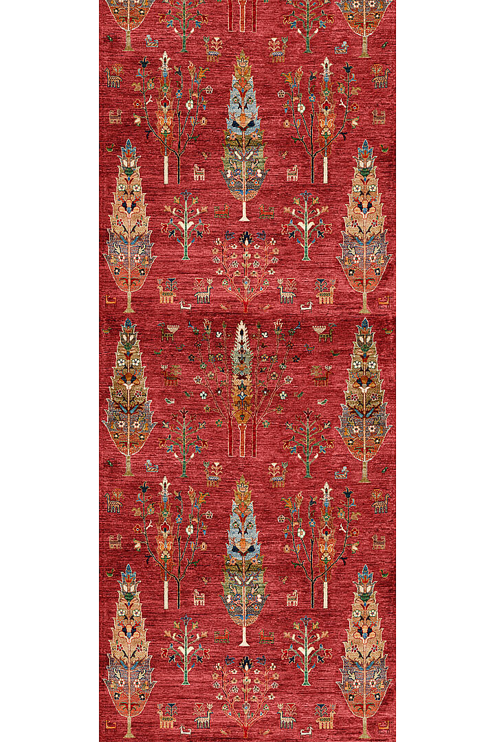 Şal Desenli Dokuma Pamuk Taban Dijital Dekoratif Yolluk Halı Kırmızı - 2