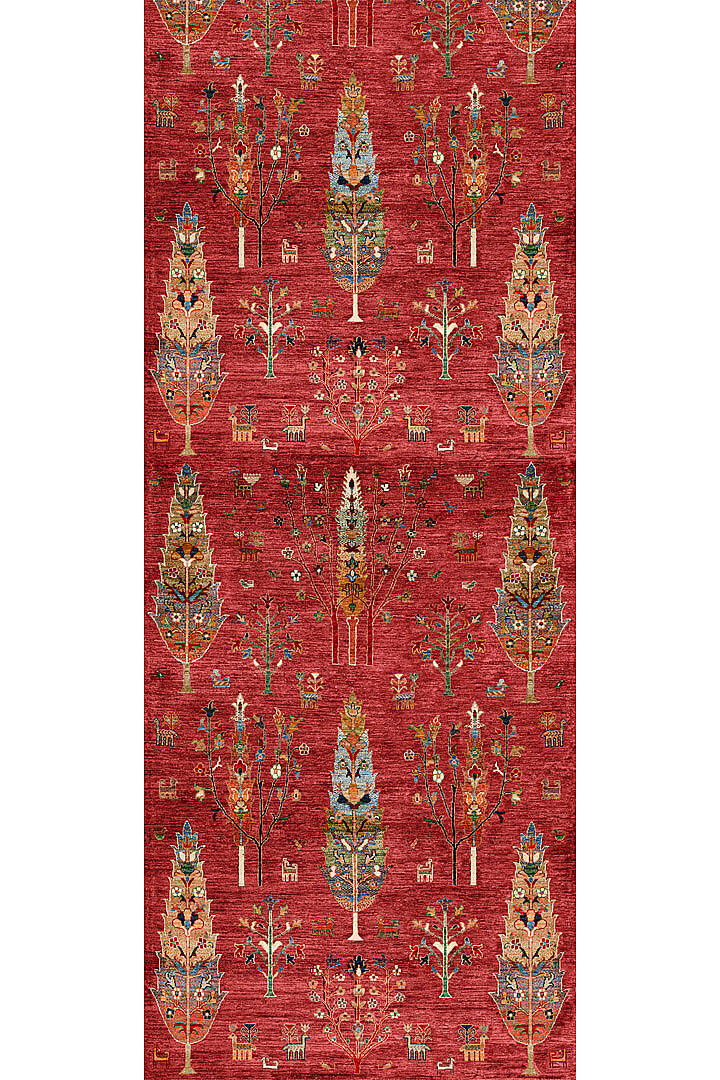 Şal Desenli Dokuma Pamuk Taban Dijital Dekoratif Yolluk Halı Kırmızı - 2