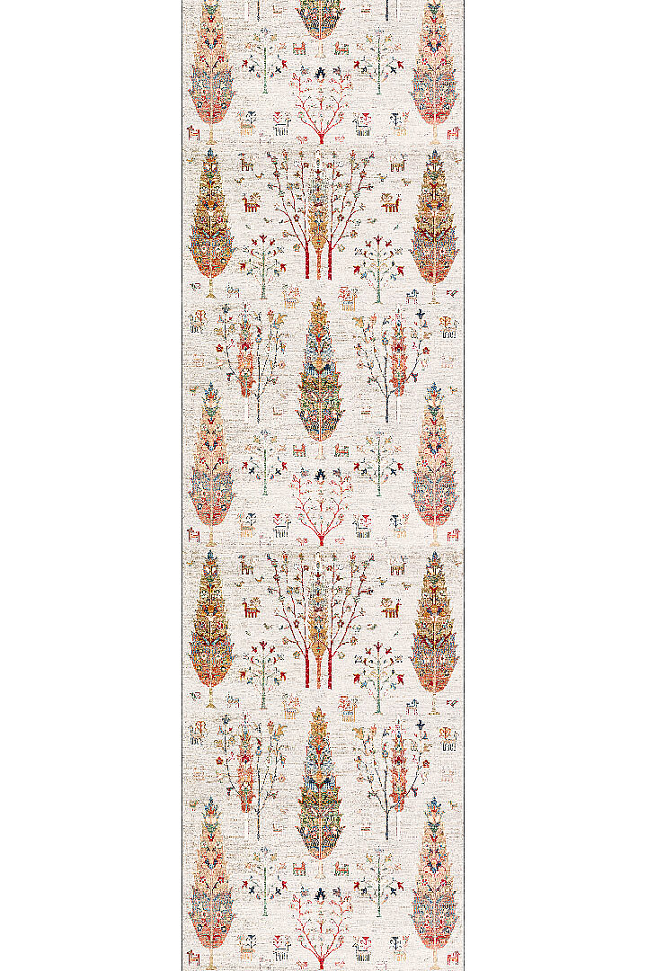 Şal Desenli Dokuma Pamuk Taban Dijital Dekoratif Yolluk Halı Krem - 2