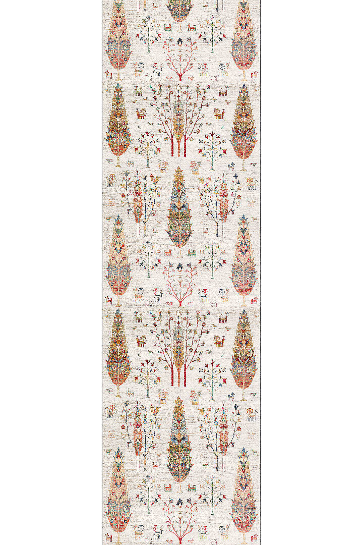 Şal Desenli Dokuma Pamuk Taban Dijital Dekoratif Yolluk Halı Krem - 2