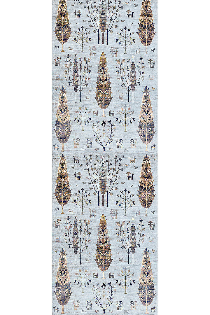 Şal Desenli Dokuma Pamuk Taban Dijital Dekoratif Yolluk Halı Mavi - 2