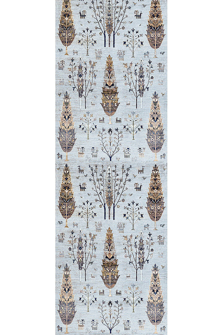 Şal Desenli Dokuma Pamuk Taban Dijital Dekoratif Yolluk Halı Mavi - 2