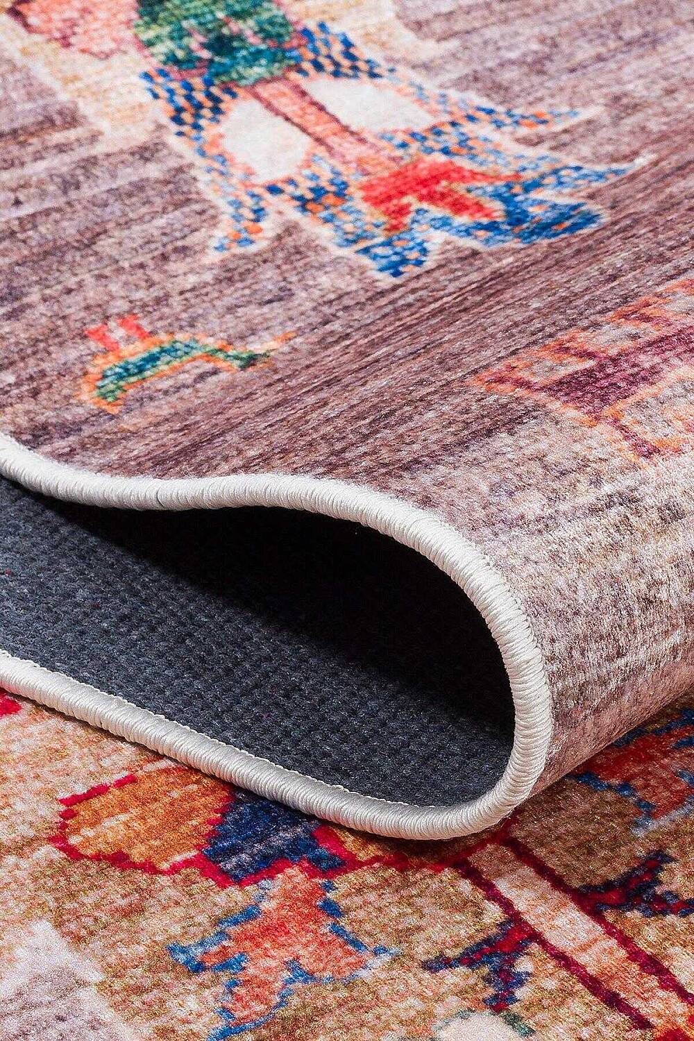 Şal Desenli Dokuma Pamuk Taban Dijital Dekoratif Yolluk Halı Vizon - 4