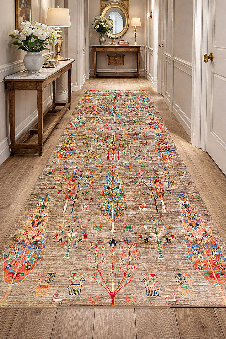 Şal Desenli Dokuma Pamuk Taban Dijital Dekoratif Yolluk Halı Vizon - 1